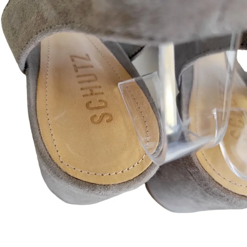 Schutz DARBY Suede Taupe Mouse Gladiator Heels Sandals Size 9B